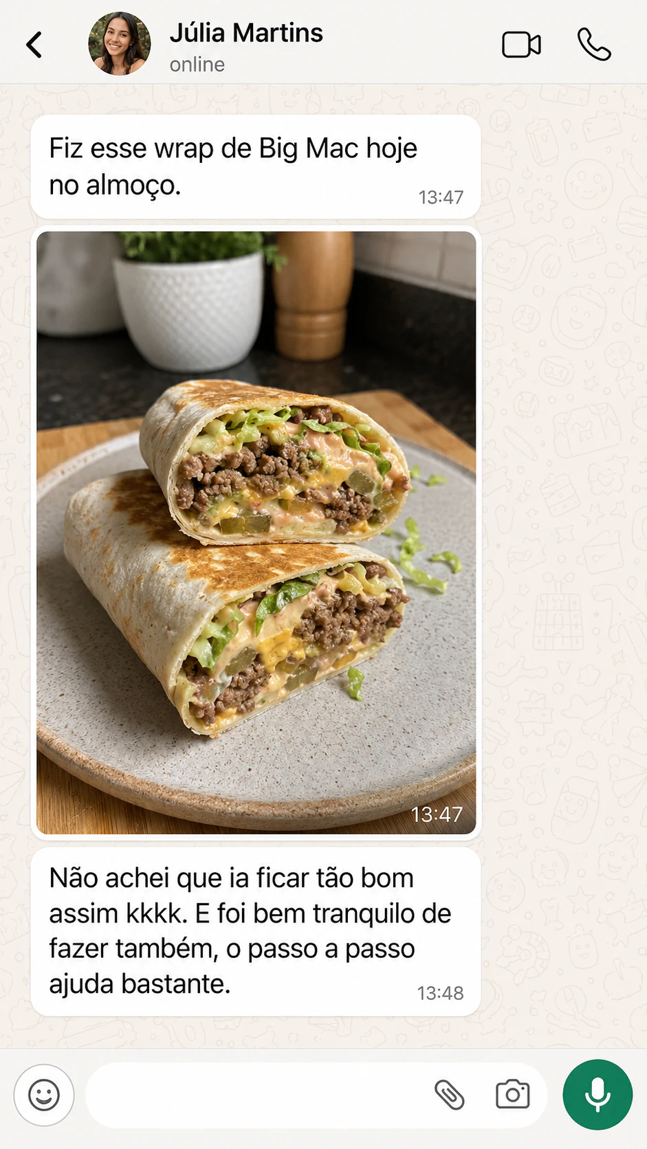 Depoimento 1 de cliente mostrando uma receita preparada com o guia