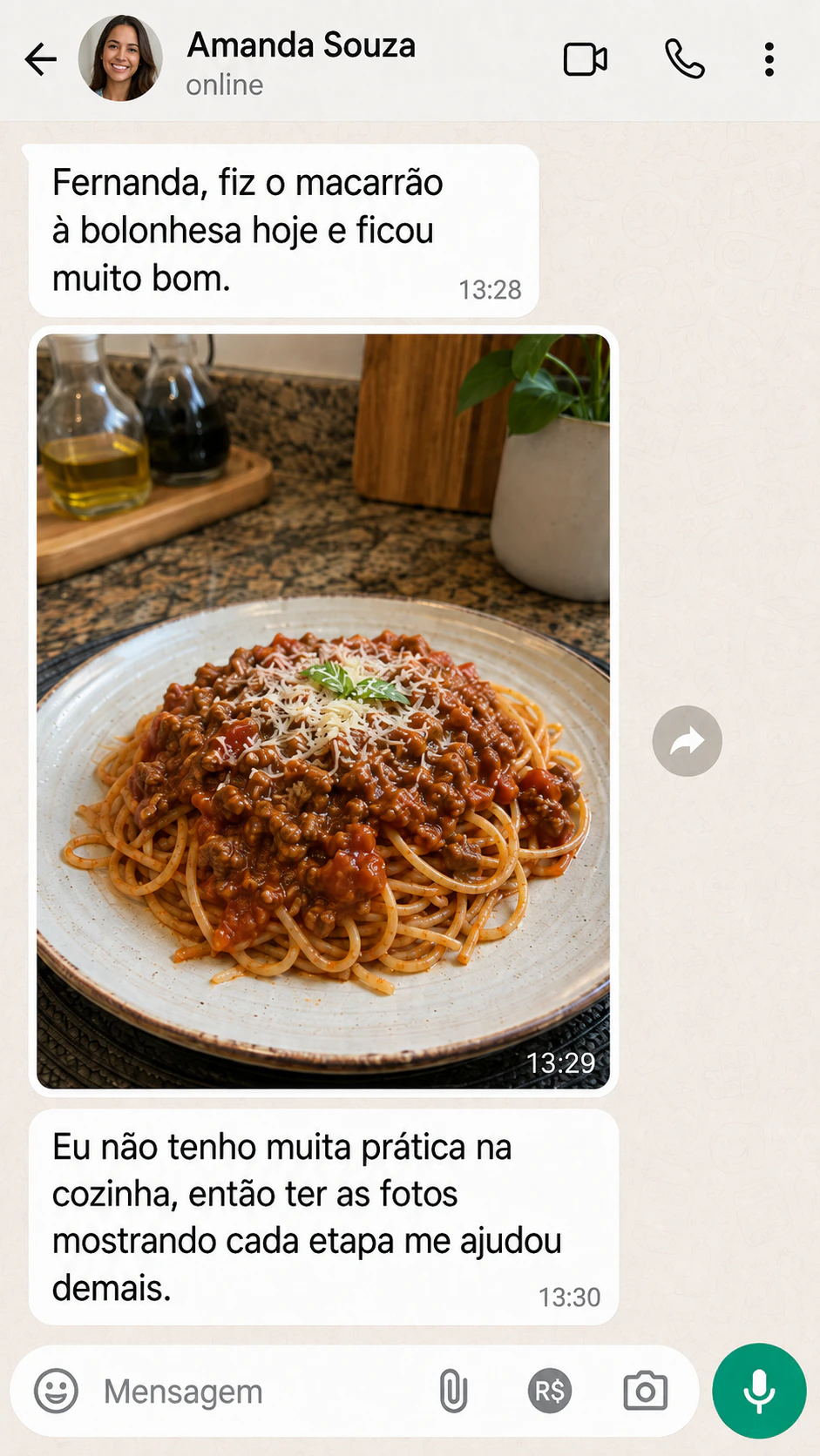 Depoimento 2 de cliente mostrando uma receita preparada com o guia