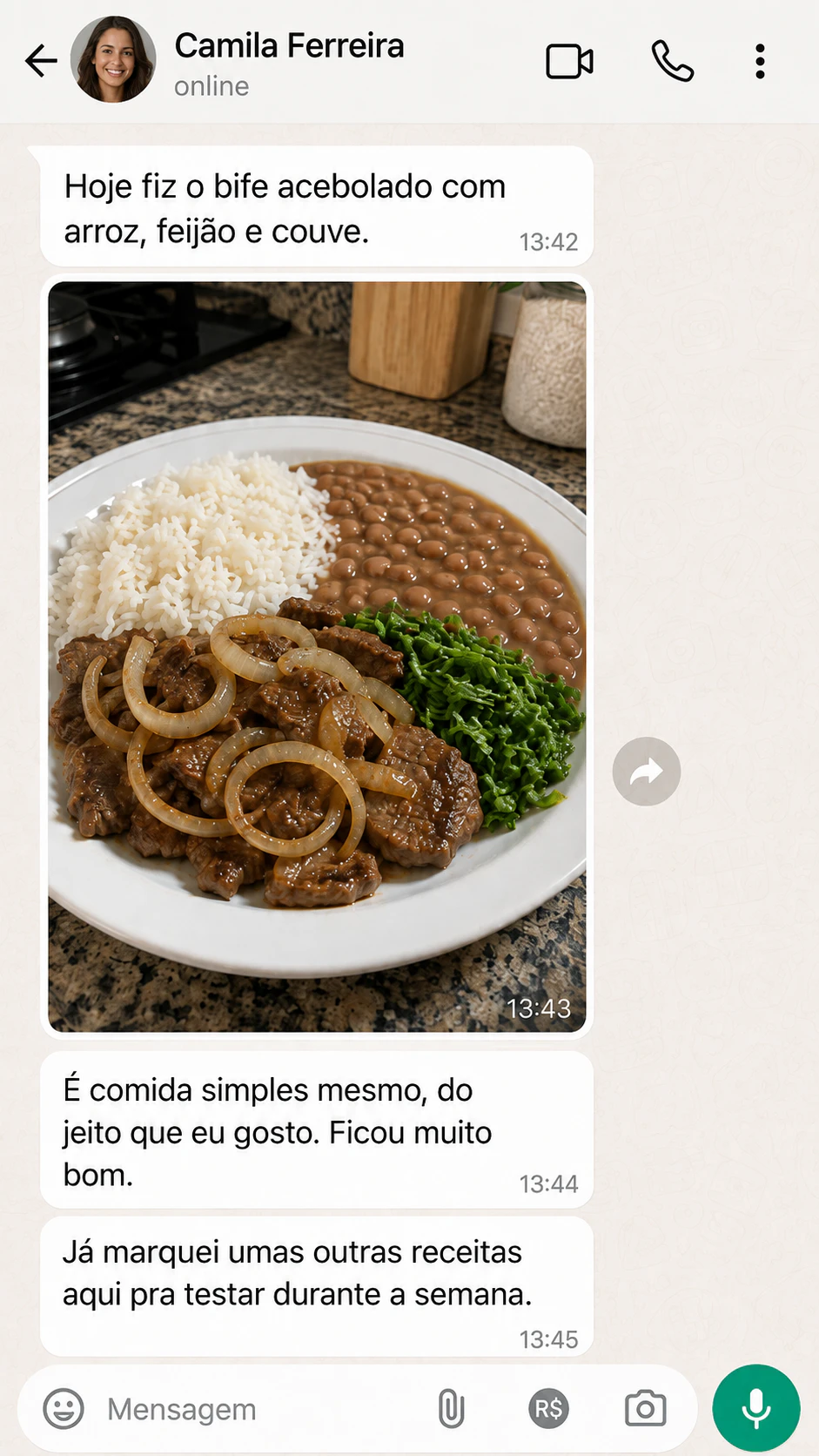 Depoimento 4 de cliente mostrando uma receita preparada com o guia