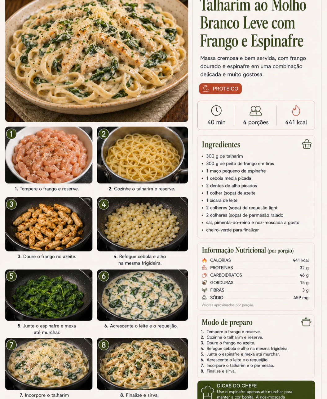 Página interna do livro com receita de macarrão talharim